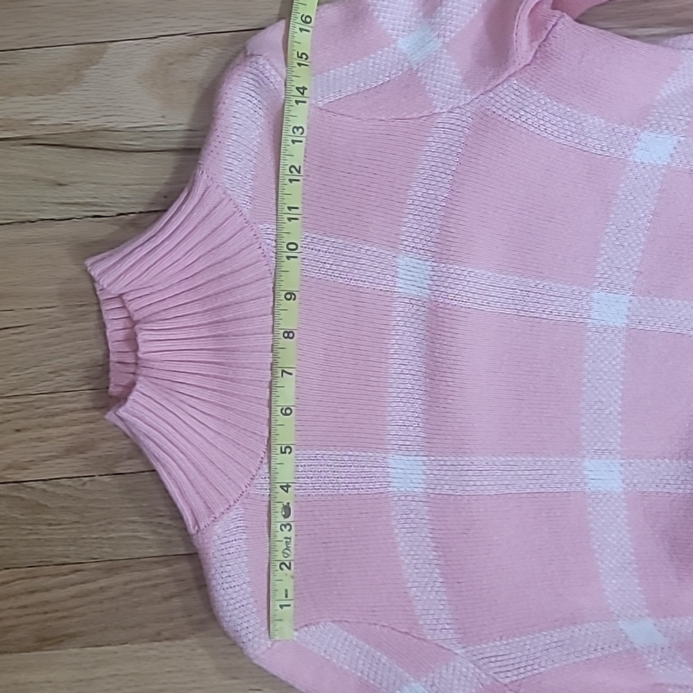 Pink and white mock neck sweater ribbed flare sleeves no tags see measurements - Picture 10 of 14